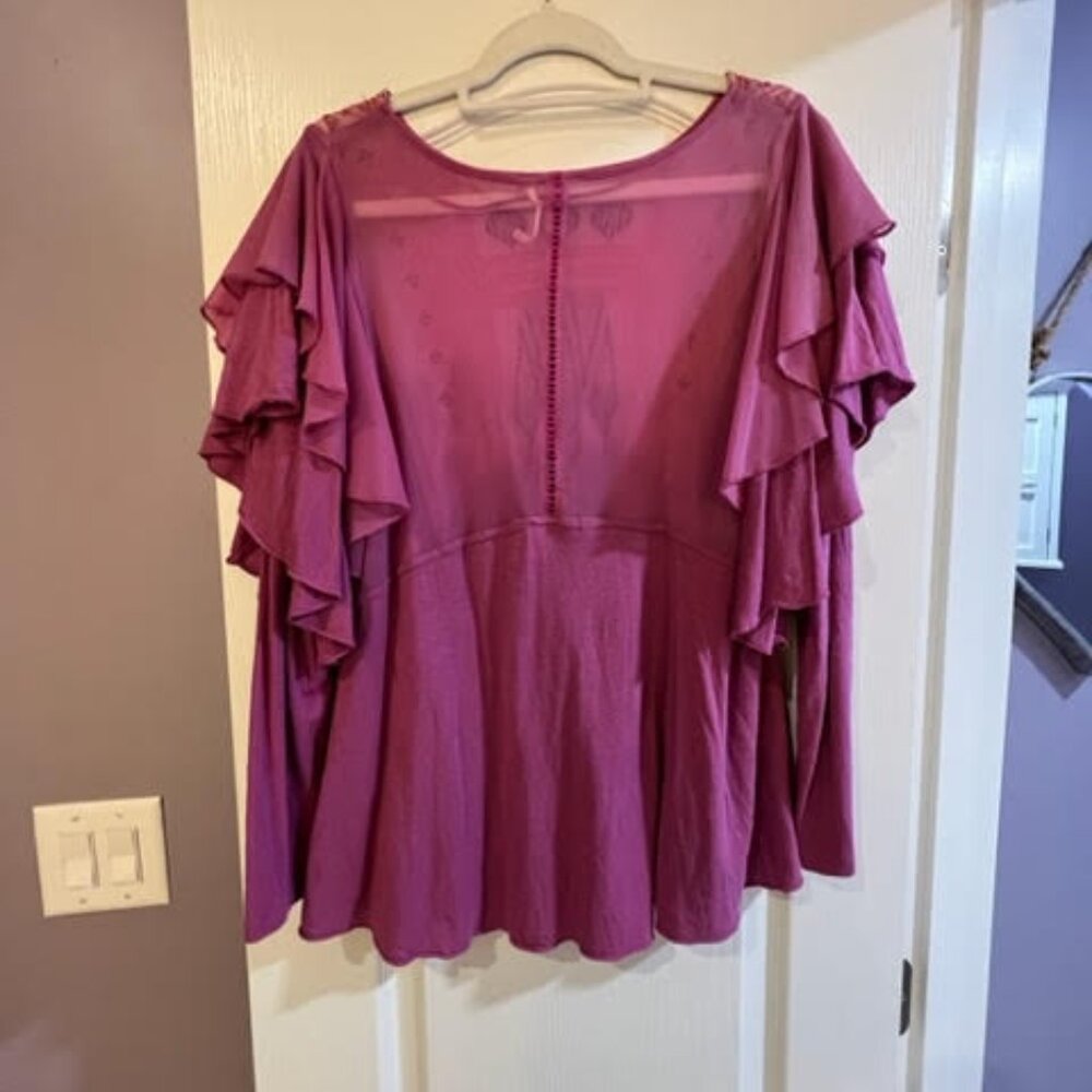 Free People Embroidered Ruffle Shoulder Top - Picture 5 of 6